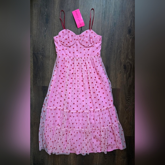 Betsey Johnson Pink Heart Tulle Tiered Dress - Picture 3 of 12